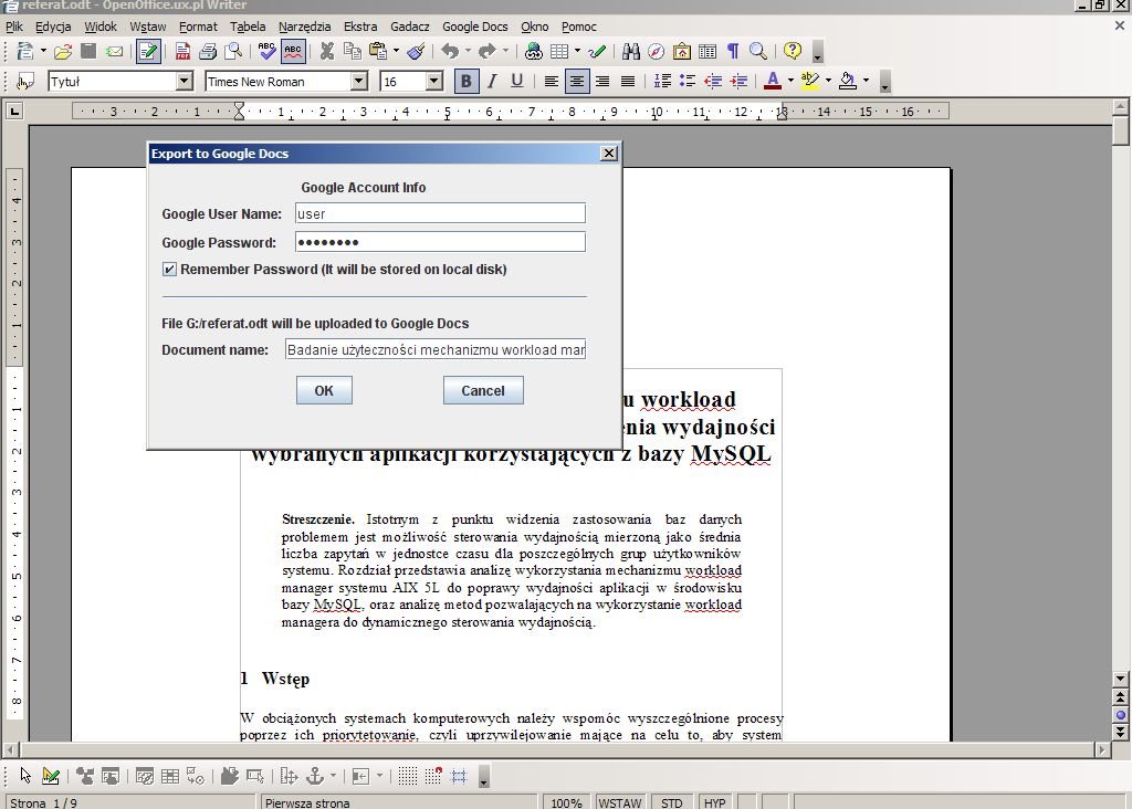 OpenOffice.org2Google Docs – Ahora soporta Zoho y WebDAV