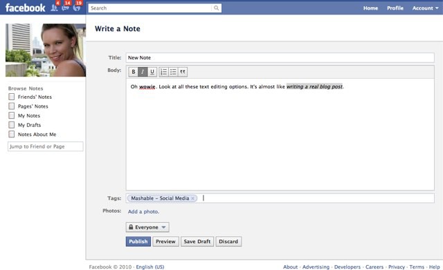 Facebook mejora la forma en redactar notas