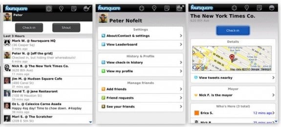 Foursquare y sus novedades para Blackberry