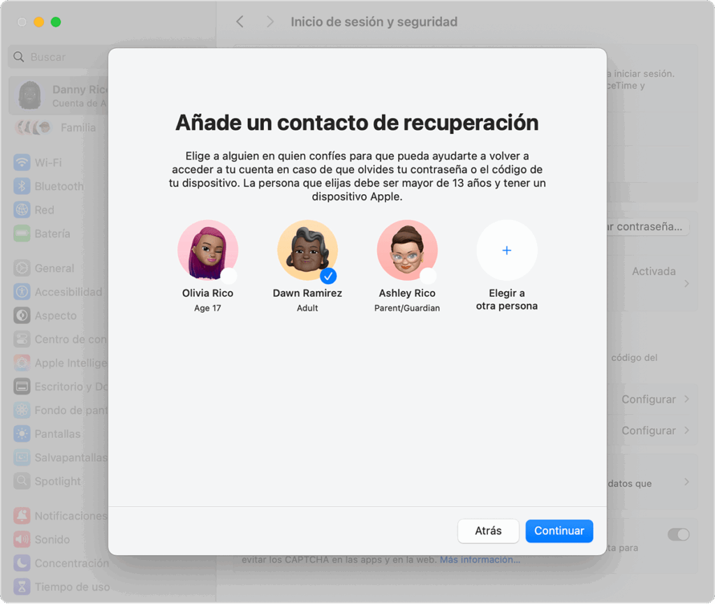 macos sequoia system settings apple account sign in security recovery methods add recovery contact family