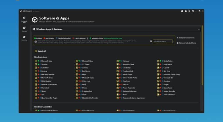 winhance software apps view