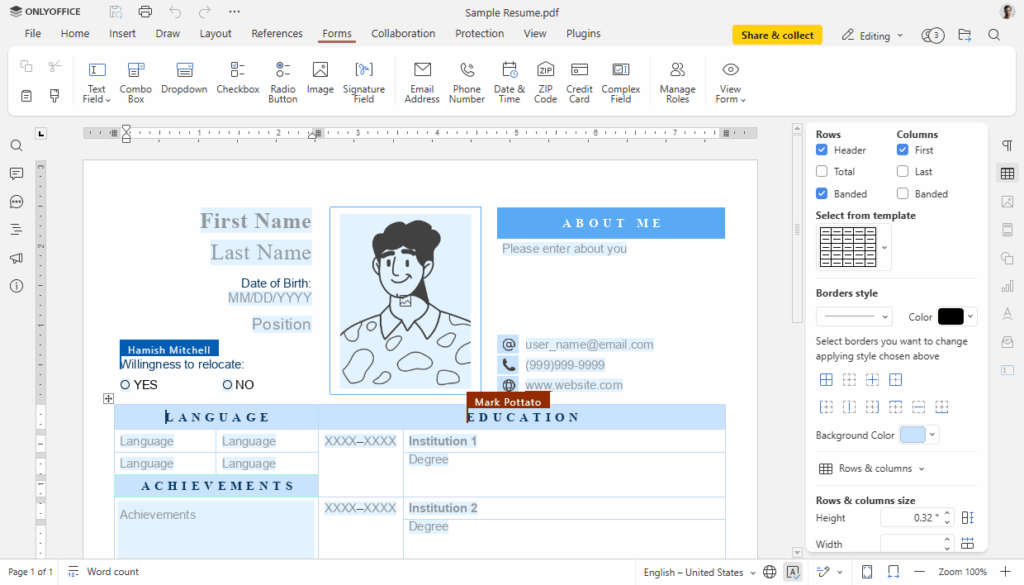 onlyoffice 6 form editor